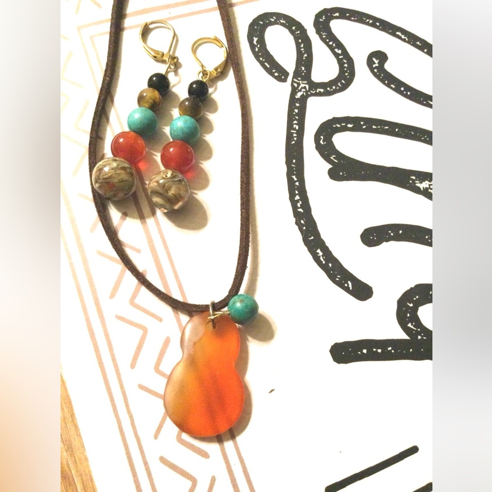 Orange and Turquoise Necklace and Earring Set